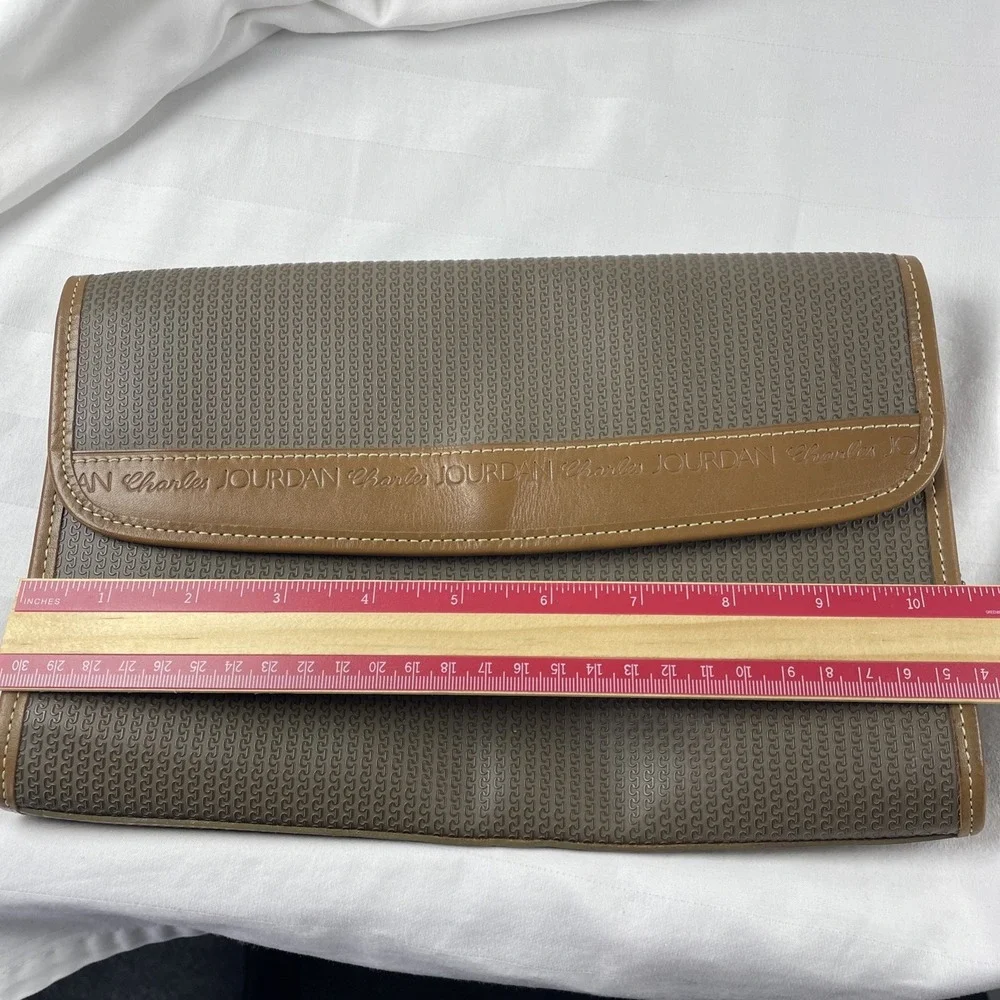 Charles‎ Jourdan Brown Clutch Pouch Bag w Lock Keys Magnetic Zip Closure Japan